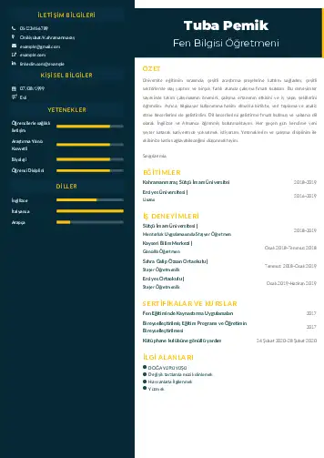 Fen Bilgisi Öğretmeni CV Örnekleri cv indir